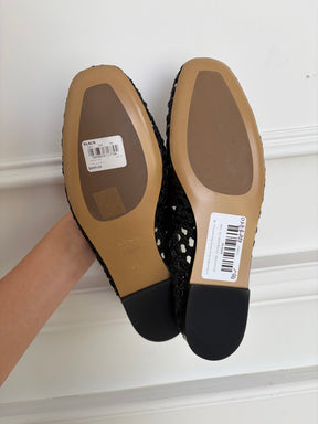 Le Monde Beryl Black Crochet Mary Jane Flats, 38
