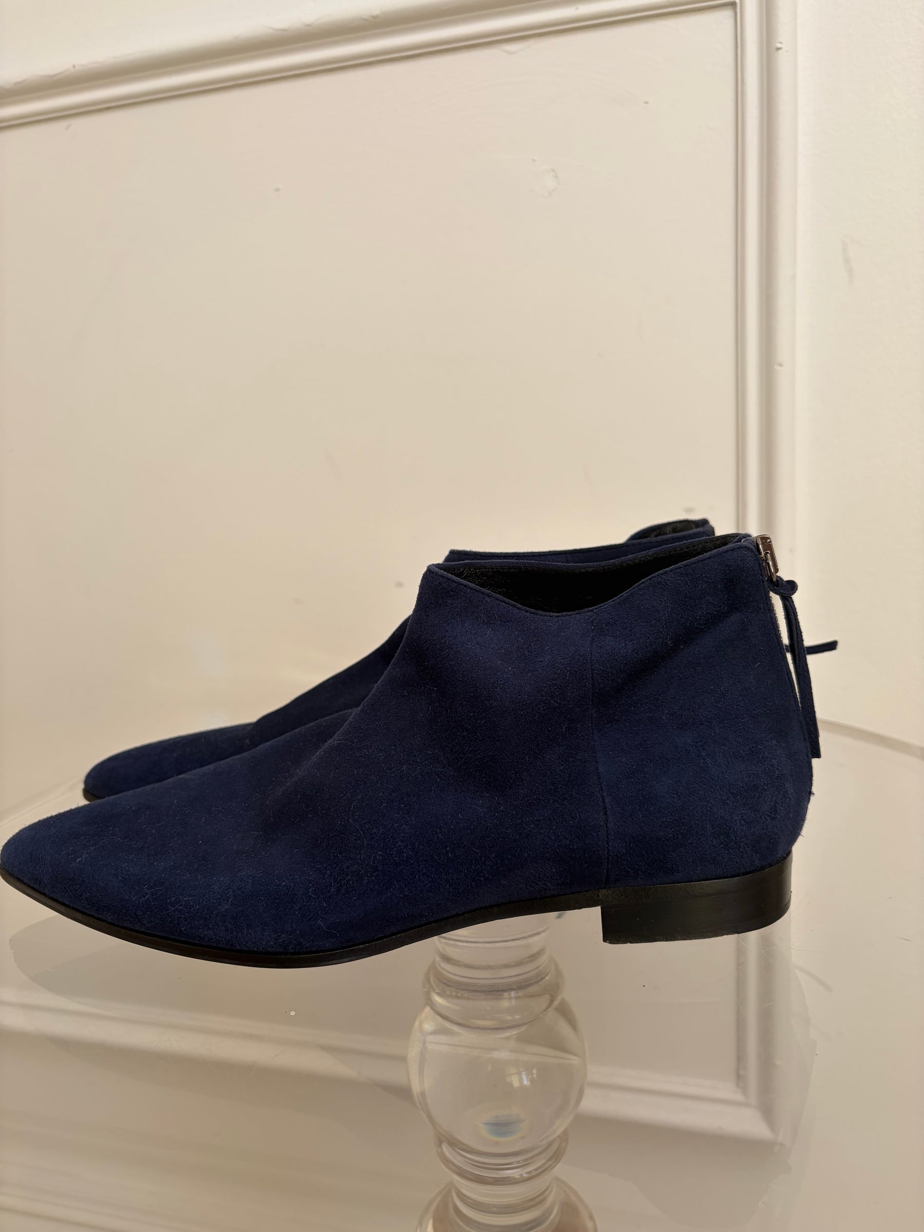Miu Miu Navy Suede Pointed Ankle Boots, 37