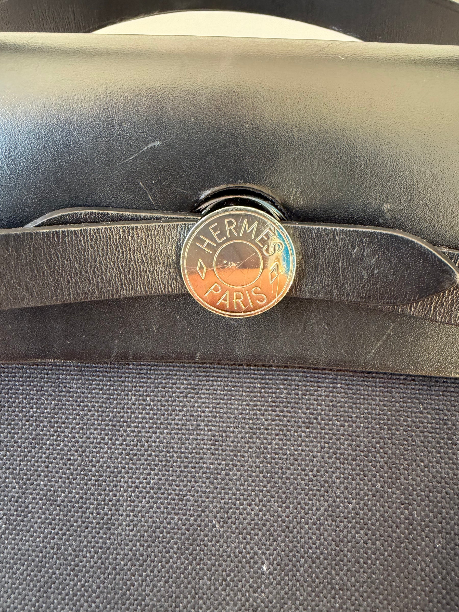 Hermès Black Canvas and Leather Her Bag 31