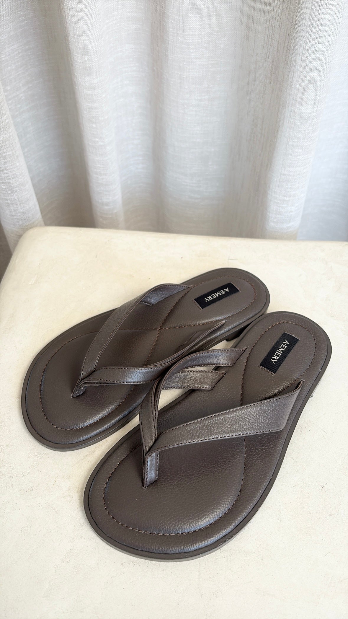 a.emery Brown Leather Thong Sandals, 37