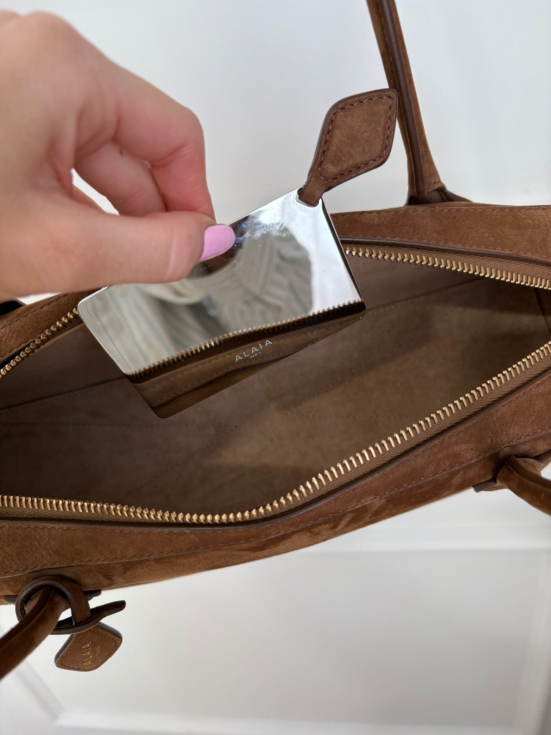 Alaïa Tan Le Teckel medium nubuck shoulder bag
