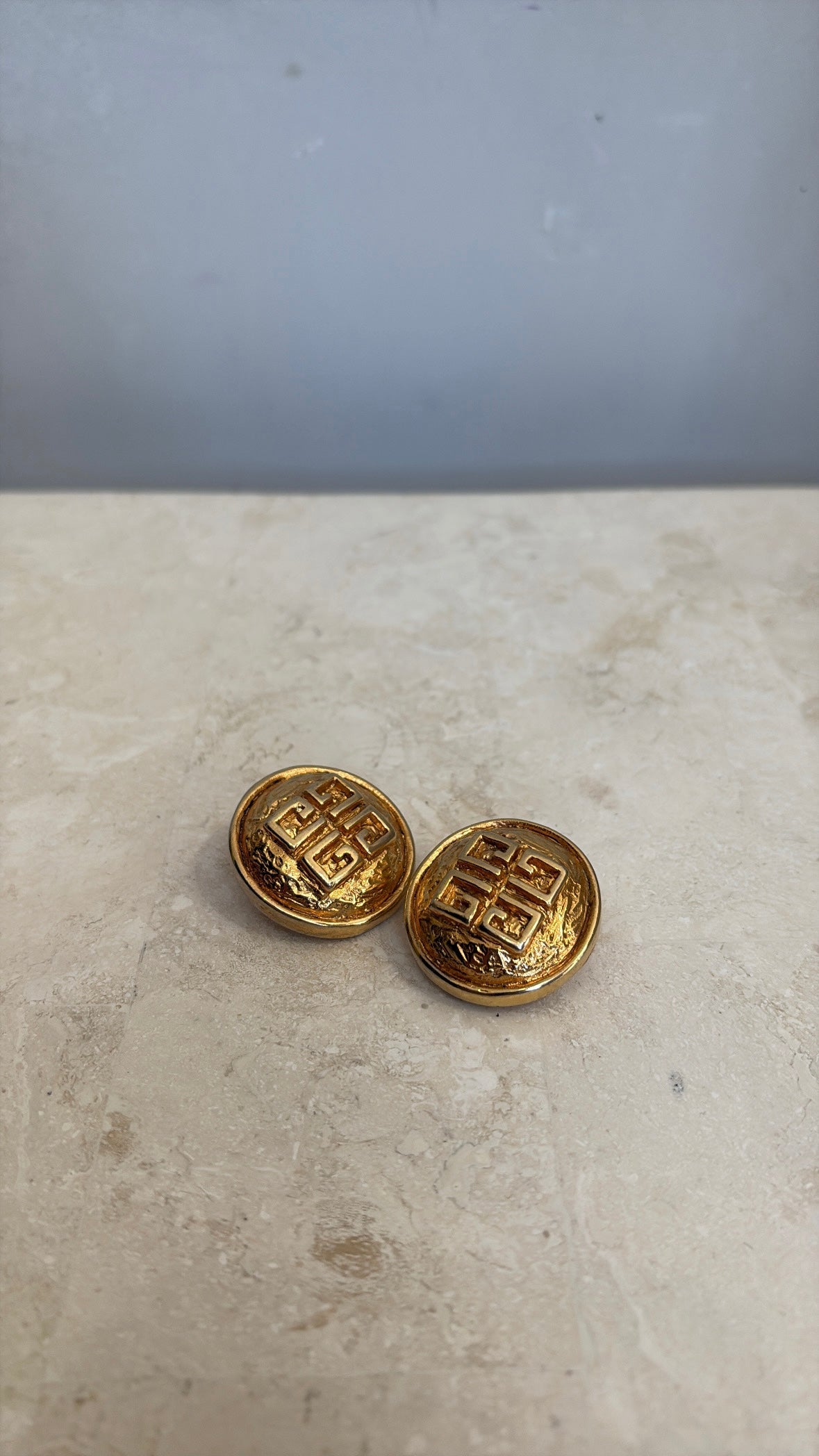 Givenchy Gold Tone Clip On Logo Earrings