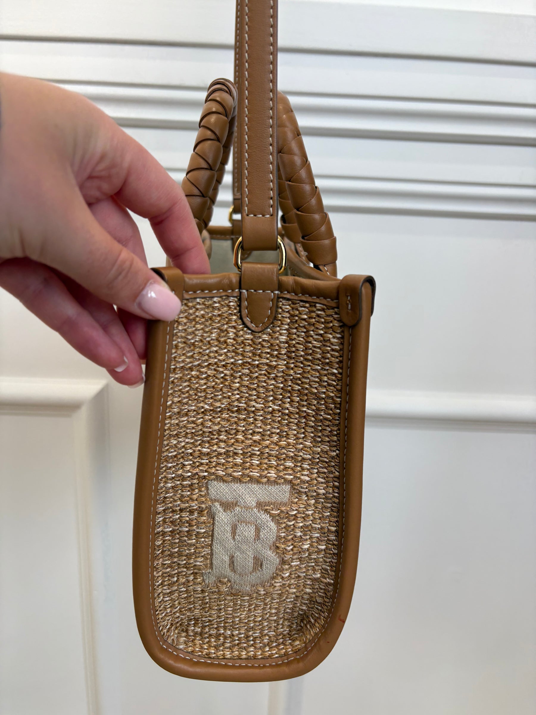 Burberry Raffia Logo Mini Tote Bag
