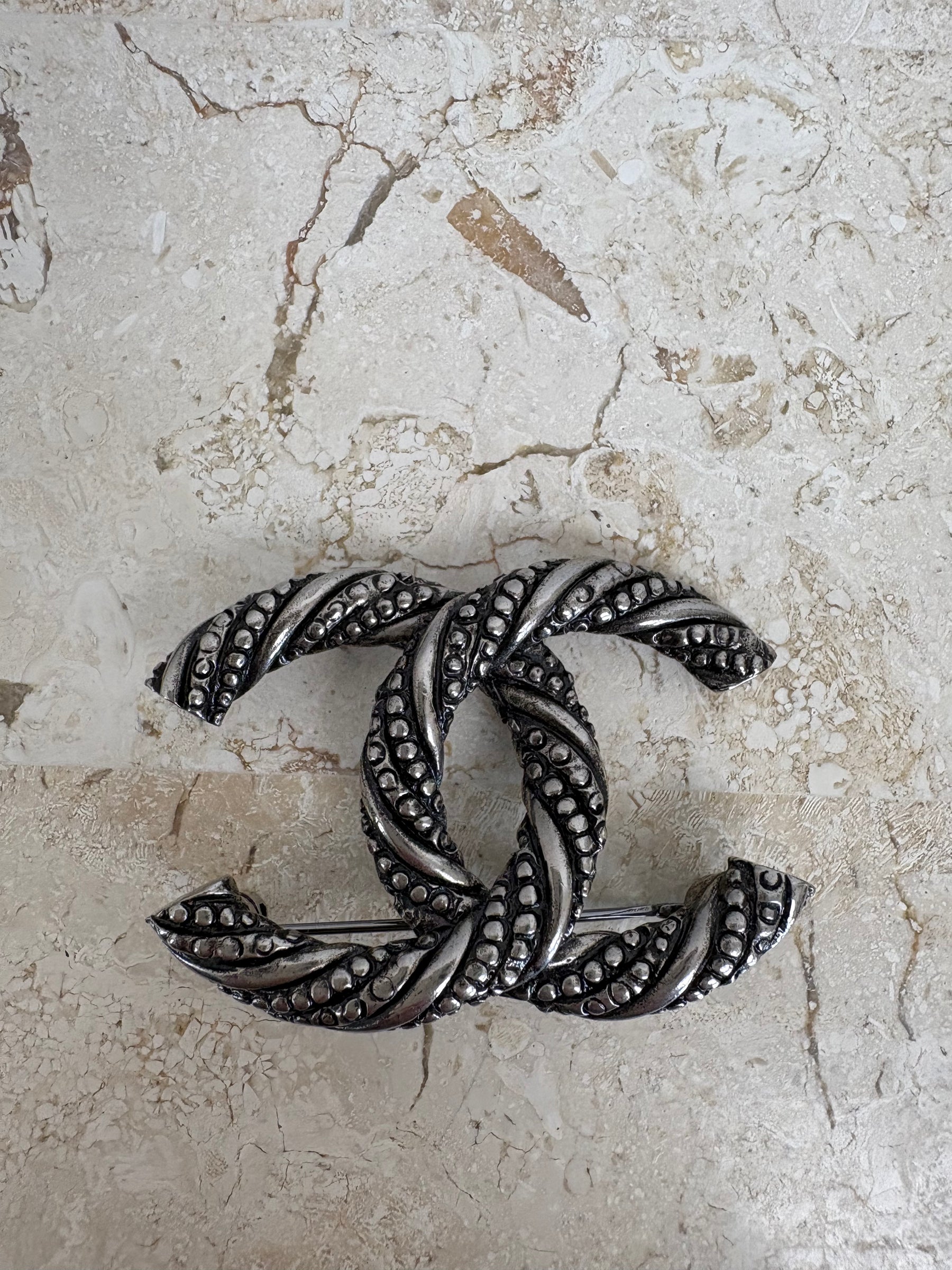 Chanel Pewter CC Brooch