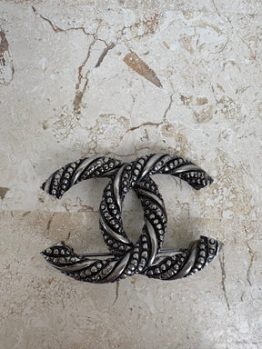 Chanel Pewter CC Brooch