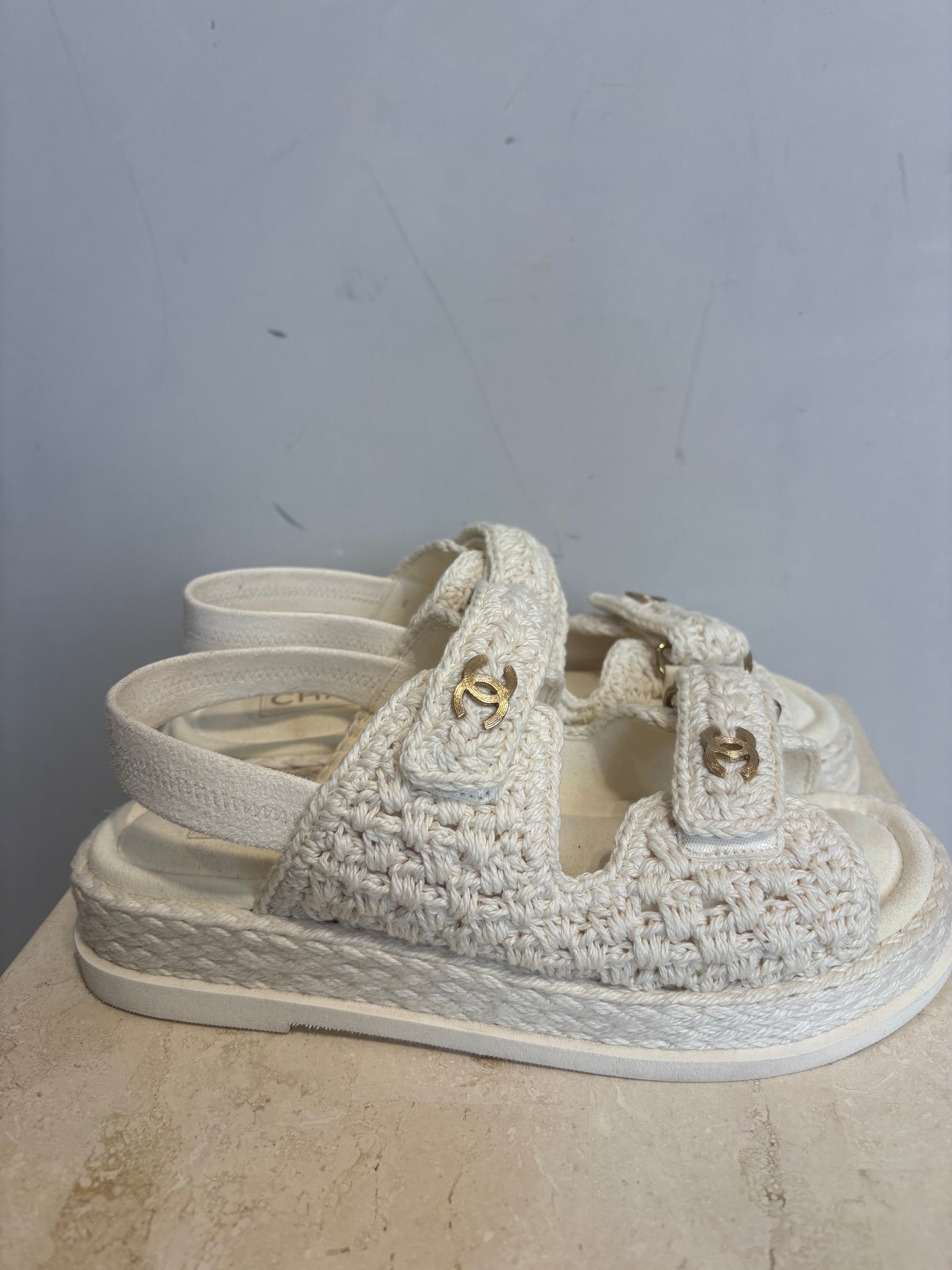 Chanel White crochet Dad Sandals, 38 C