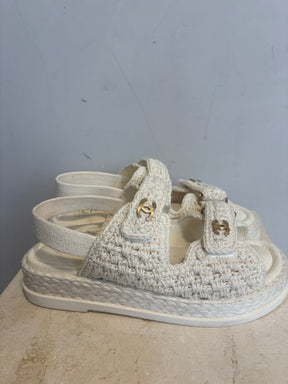 Chanel White crochet Dad Sandals, 38 C