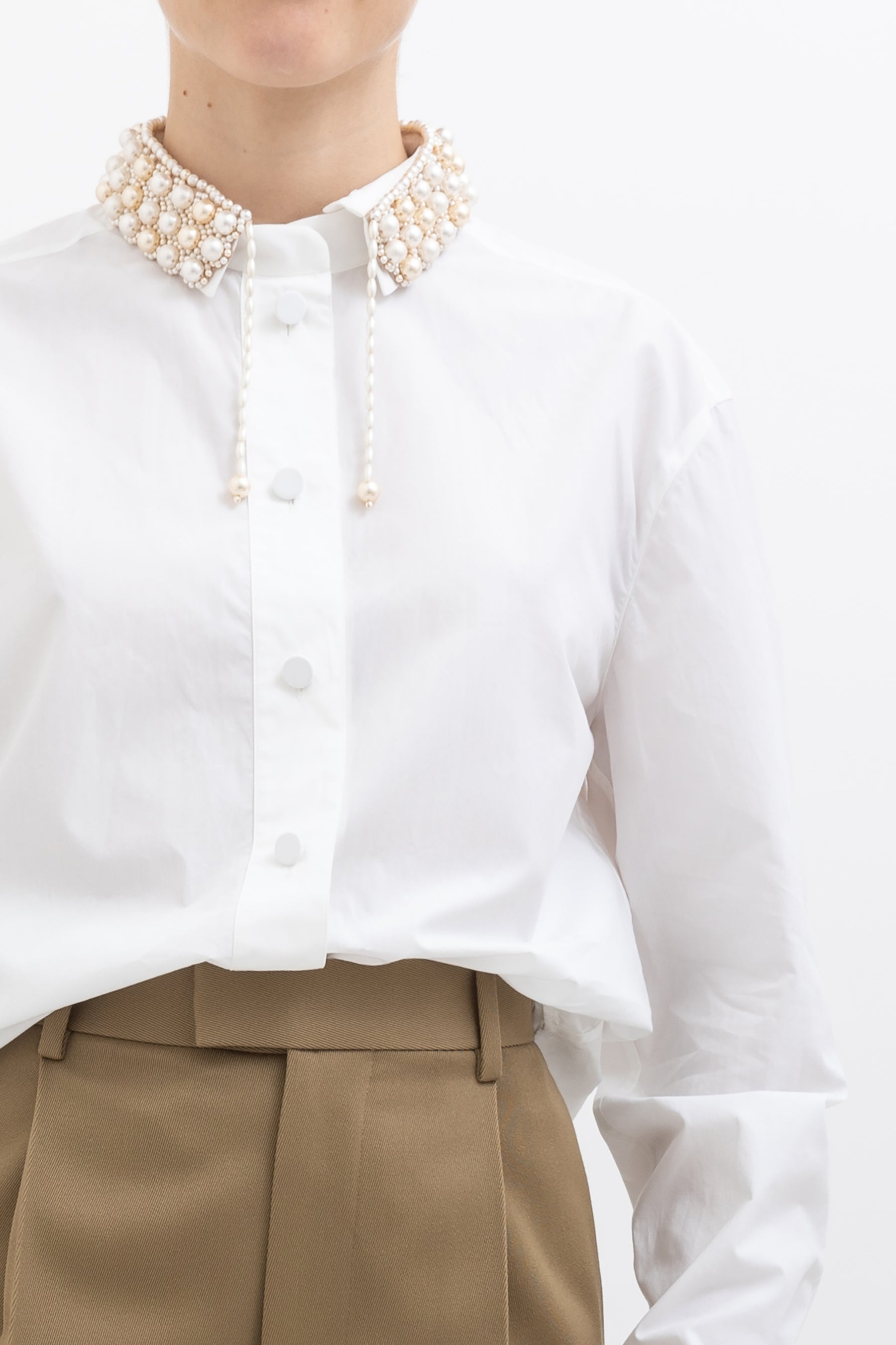 Shirt With Peal Embellished Collar