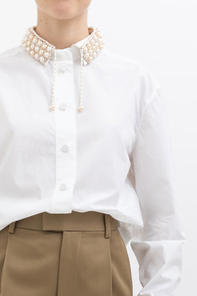 Shirt With Peal Embellished Collar