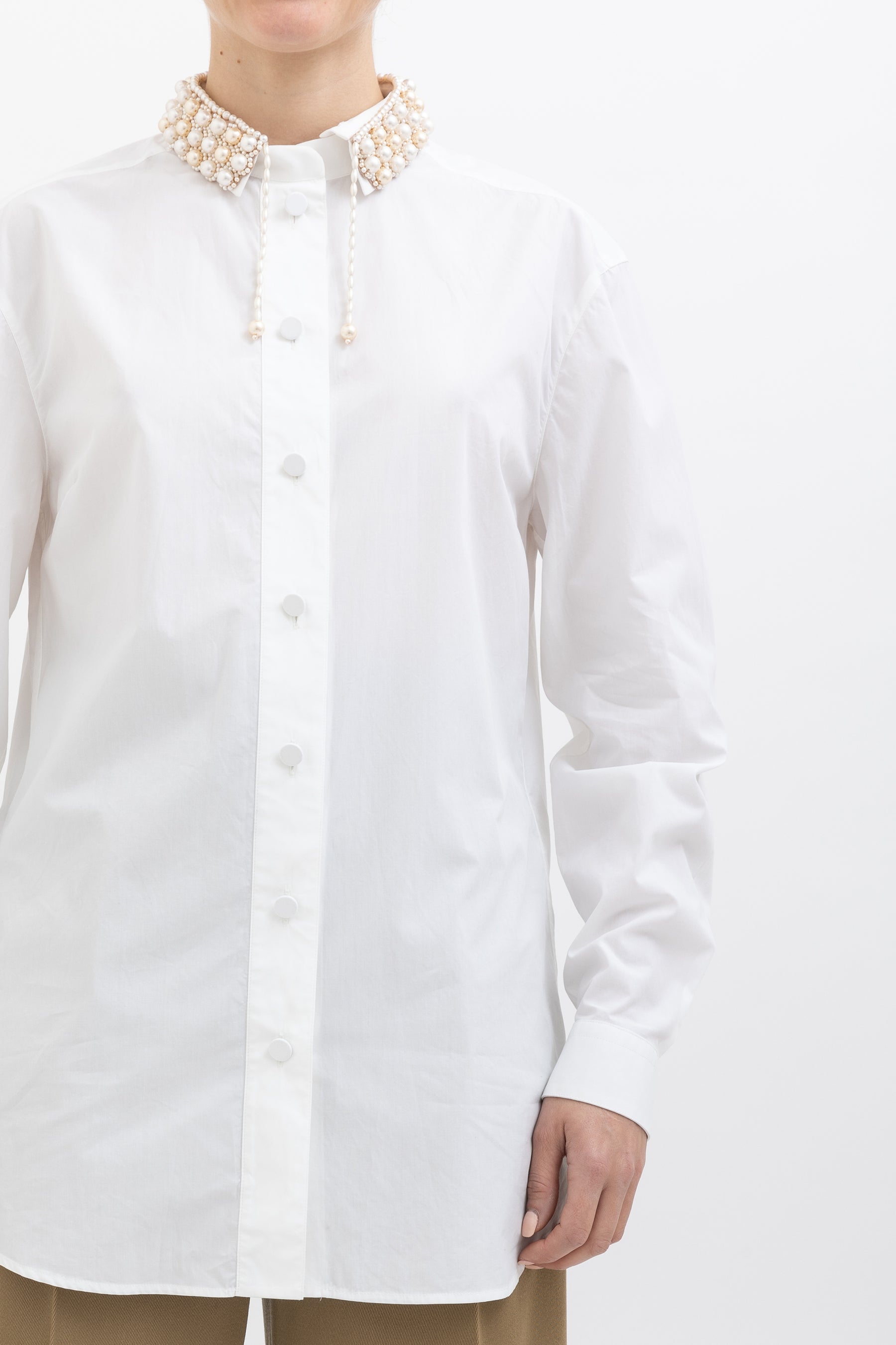 Shirt With Peal Embellished Collar