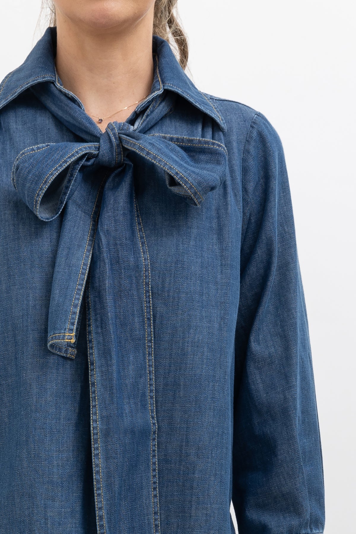 Denim Tie Blouse