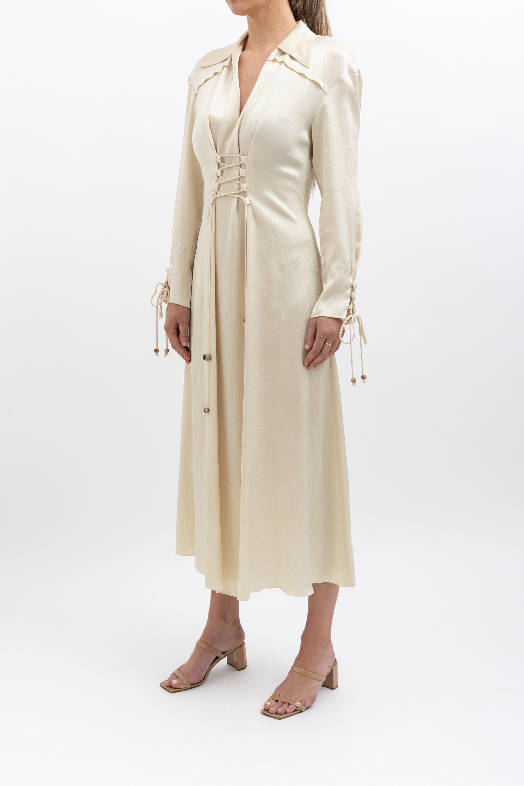 Lace Front Maxi Shirt Dress