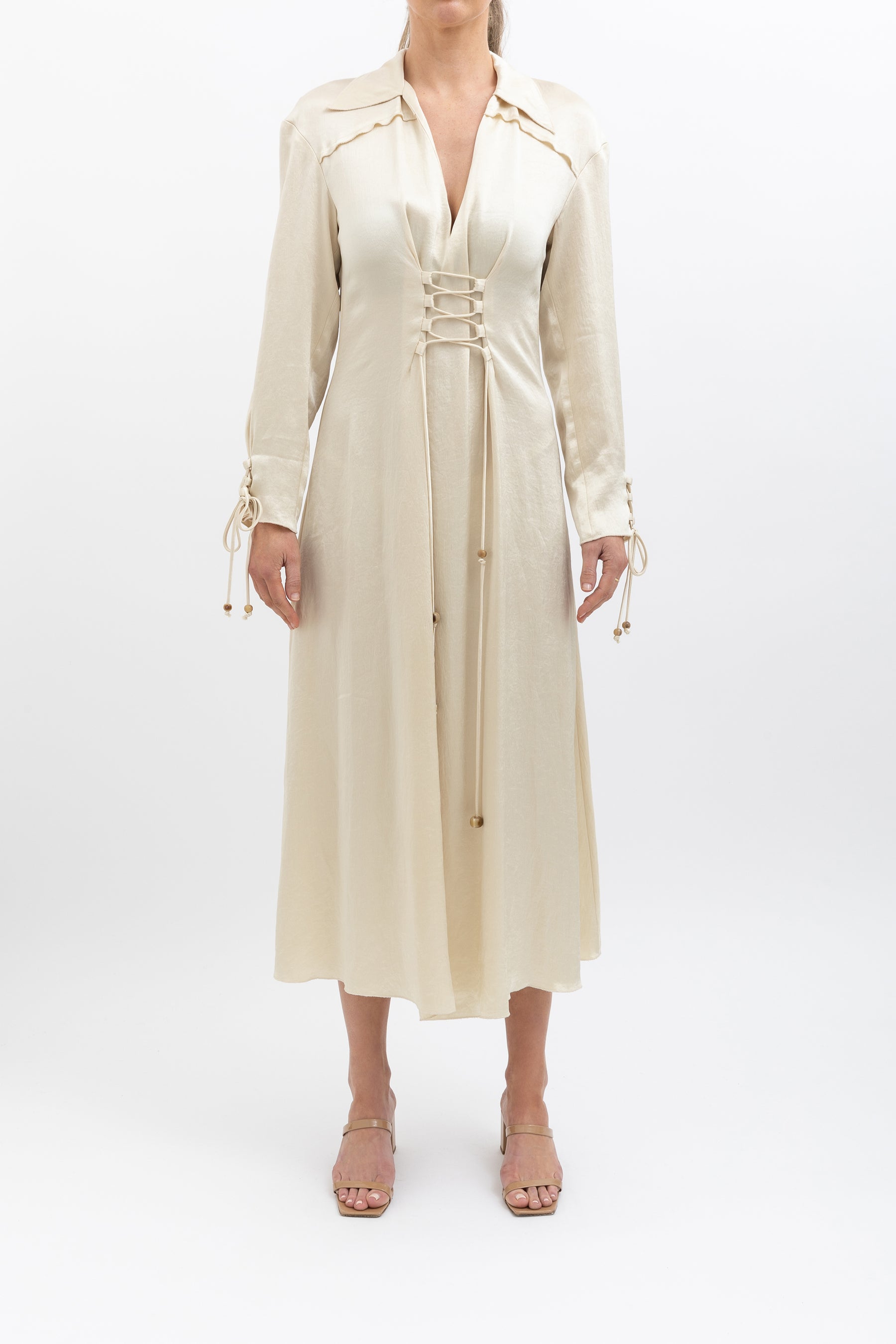 Lace Front Maxi Shirt Dress