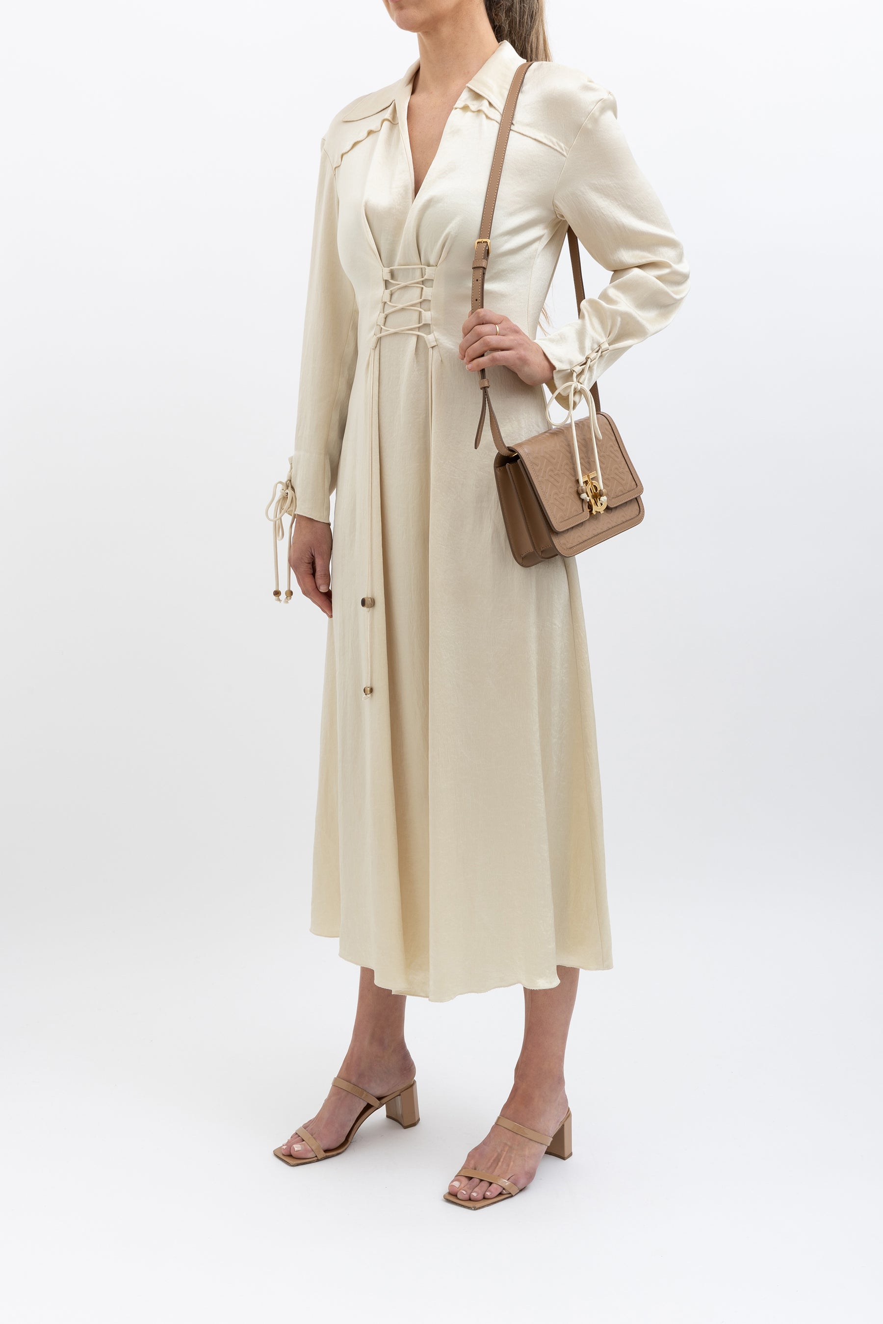 Lace Front Maxi Shirt Dress
