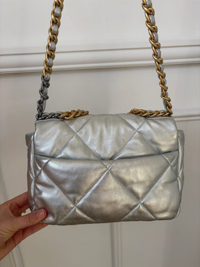 Chanel 19 Silver Lambskin Bag
