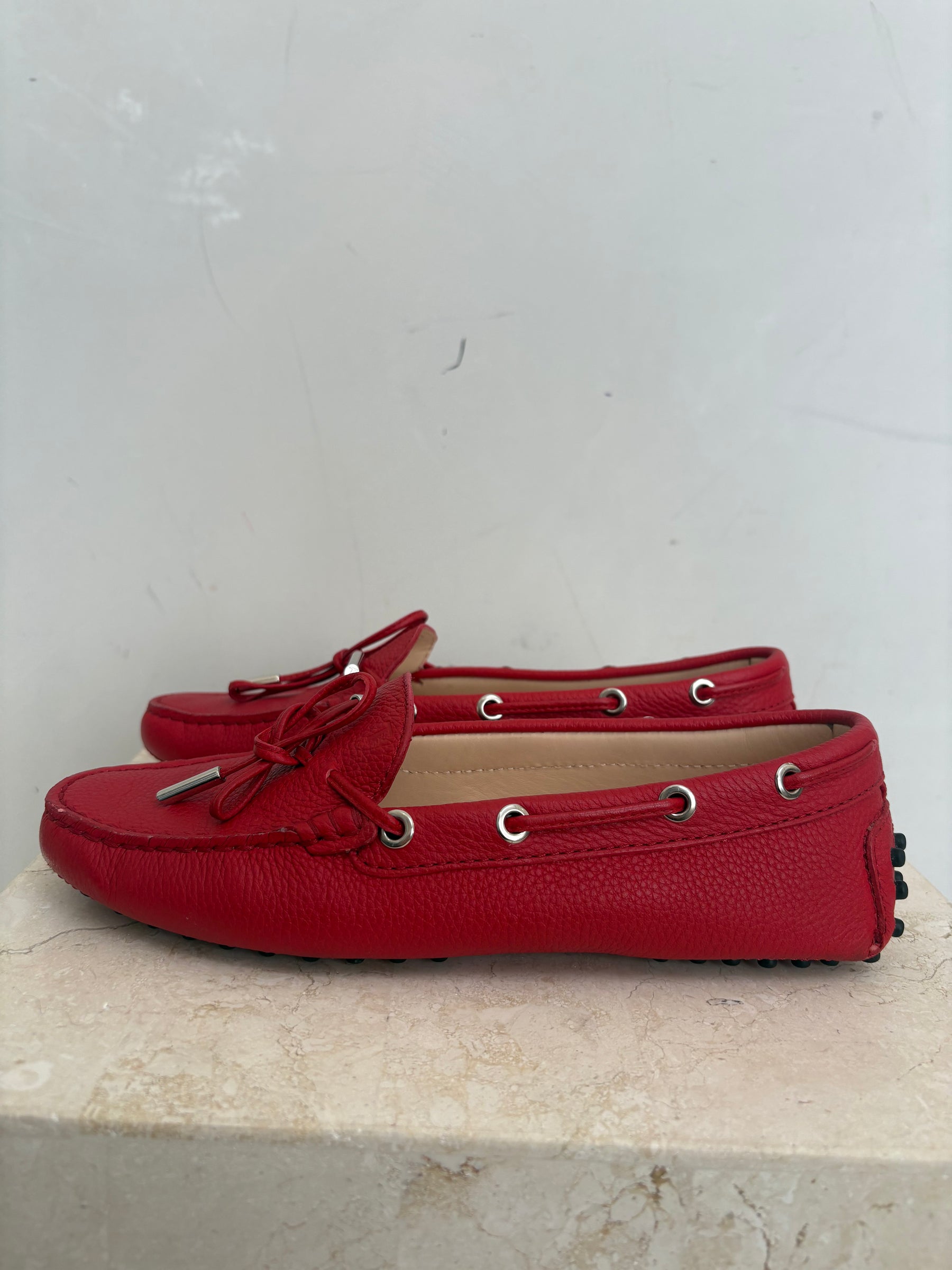 Tod's Red Leather Driving Shoe, 36.5