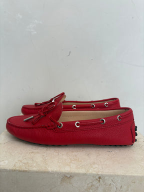 Tod's Red Leather Driving Shoe, 36.5