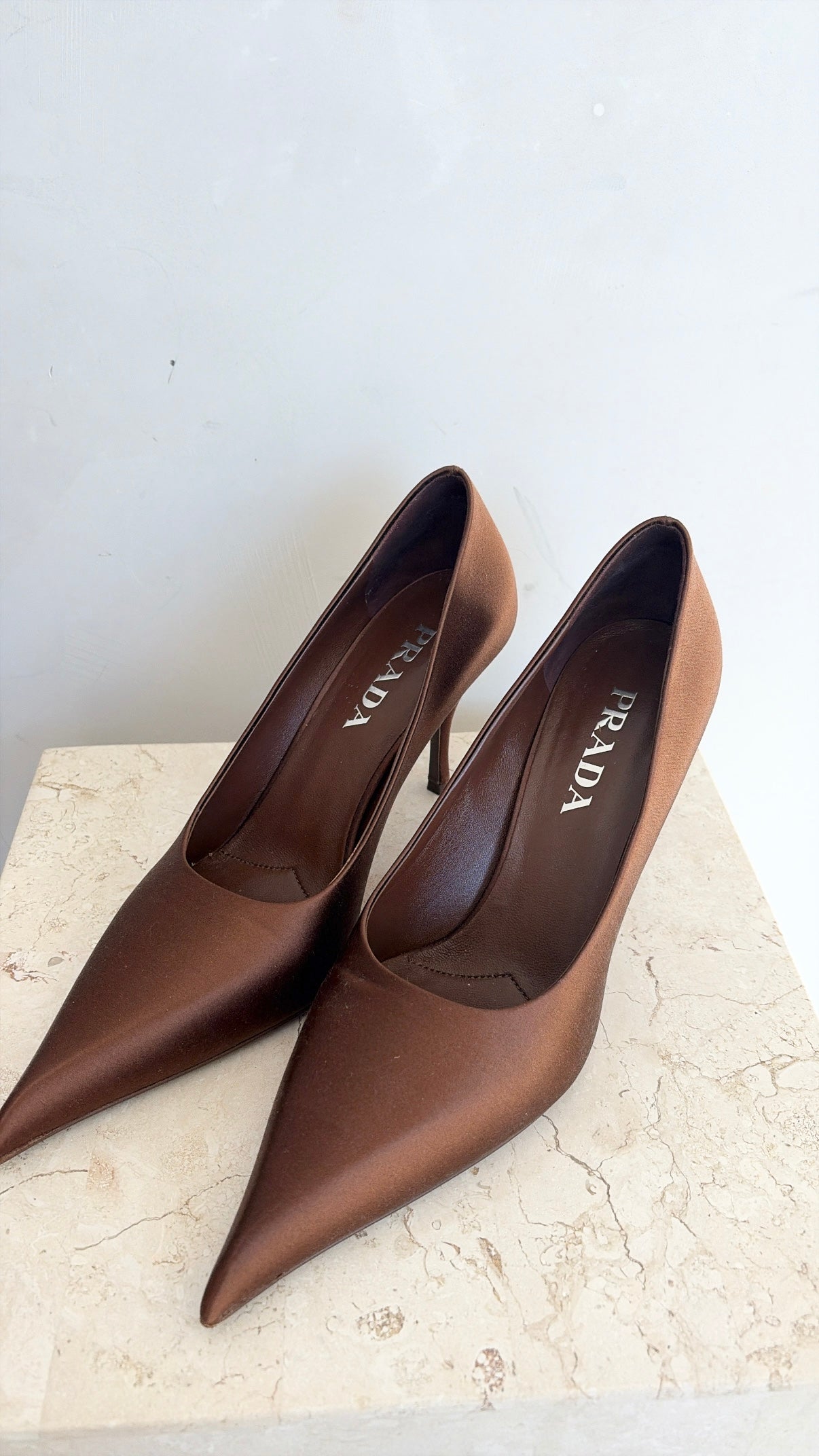 Prada Satin Pumps In Tobacco, 38