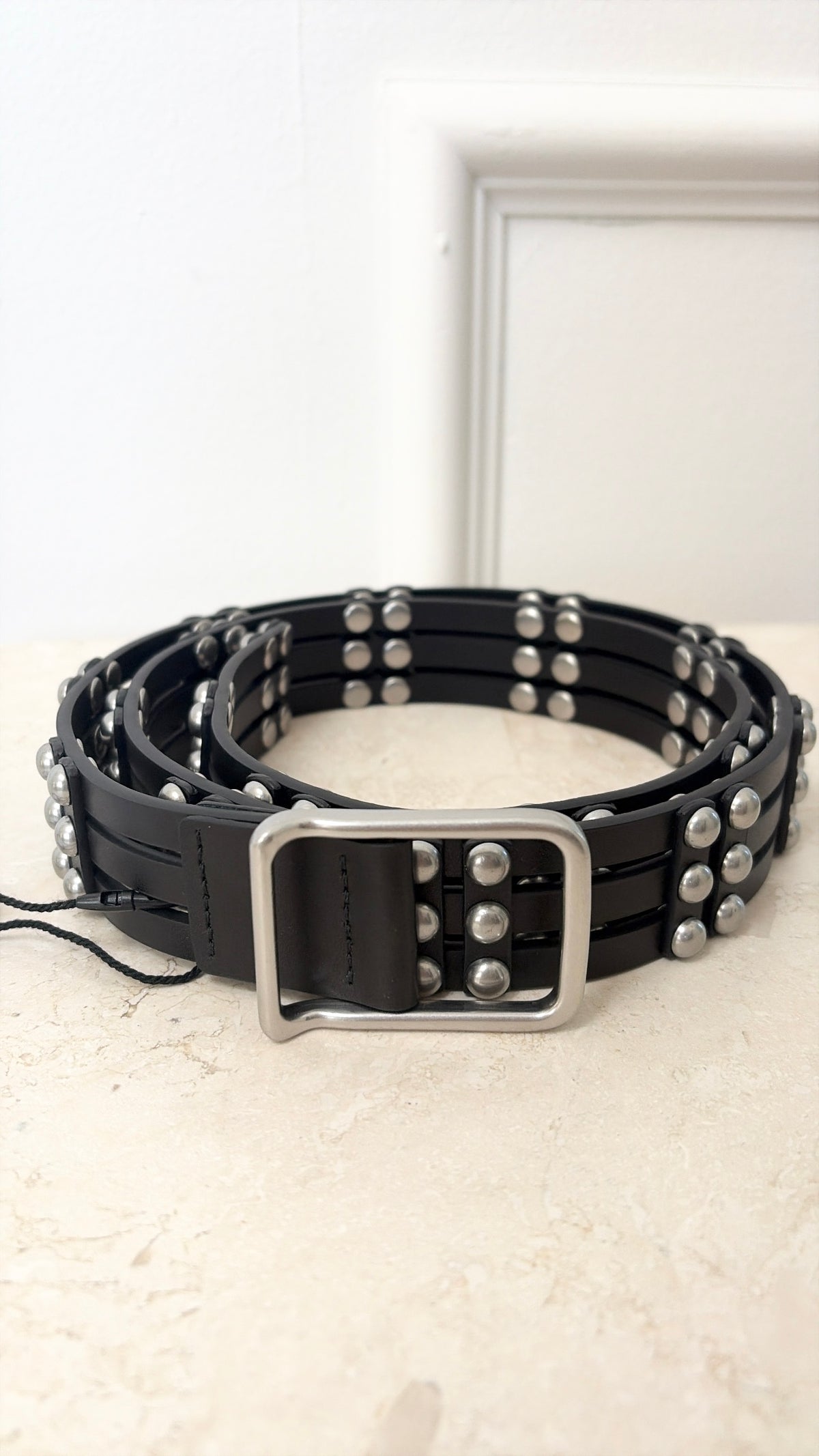 Camilla and Marc Black Leather Stud Perno Belt, xs/s