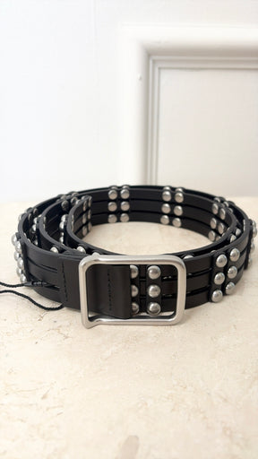 Camilla and Marc Black Leather Stud Perno Belt, xs/s