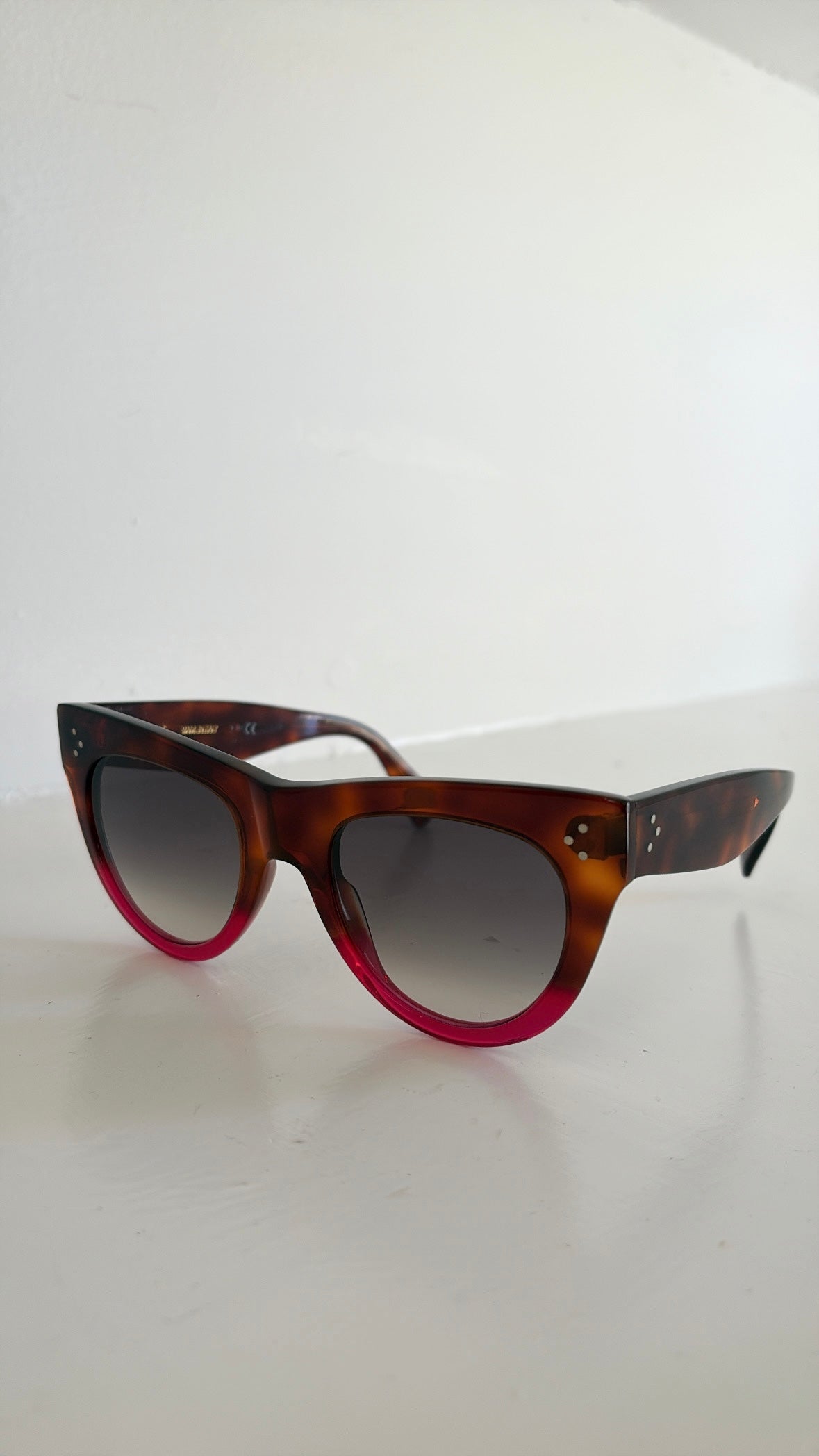 Celine Tortoiseshell and Fuschia Ombre Oversized Cat eye Sunglasses