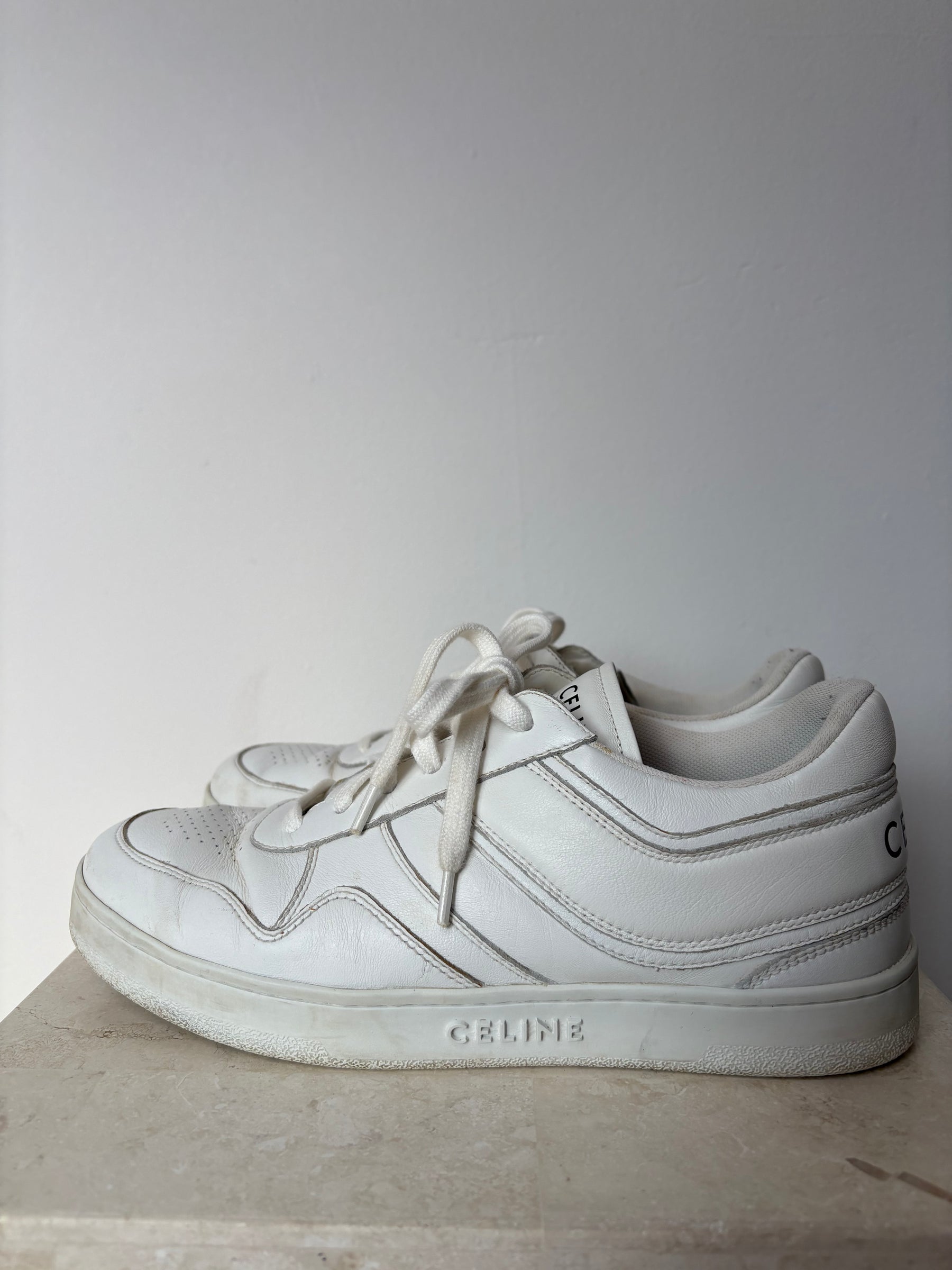 Celine White Low Lace Up Sneakers, 39