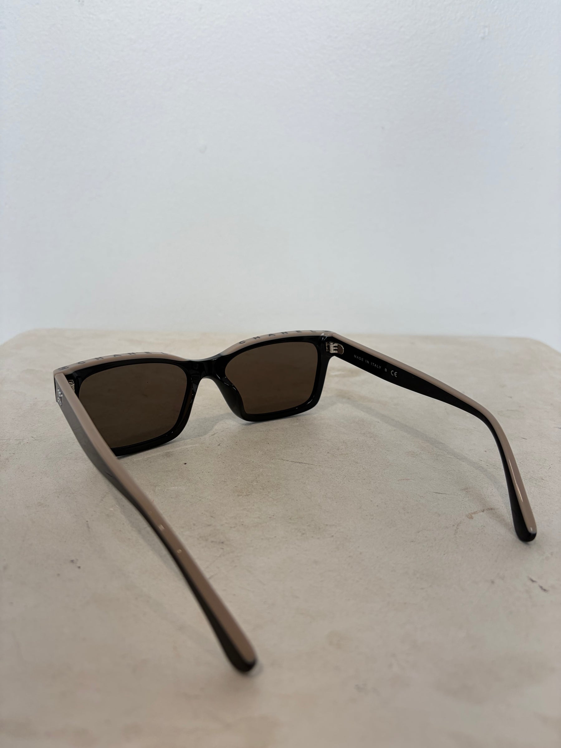 Chanel Black and Beige Logo Top Wayfarer Sunglasses
