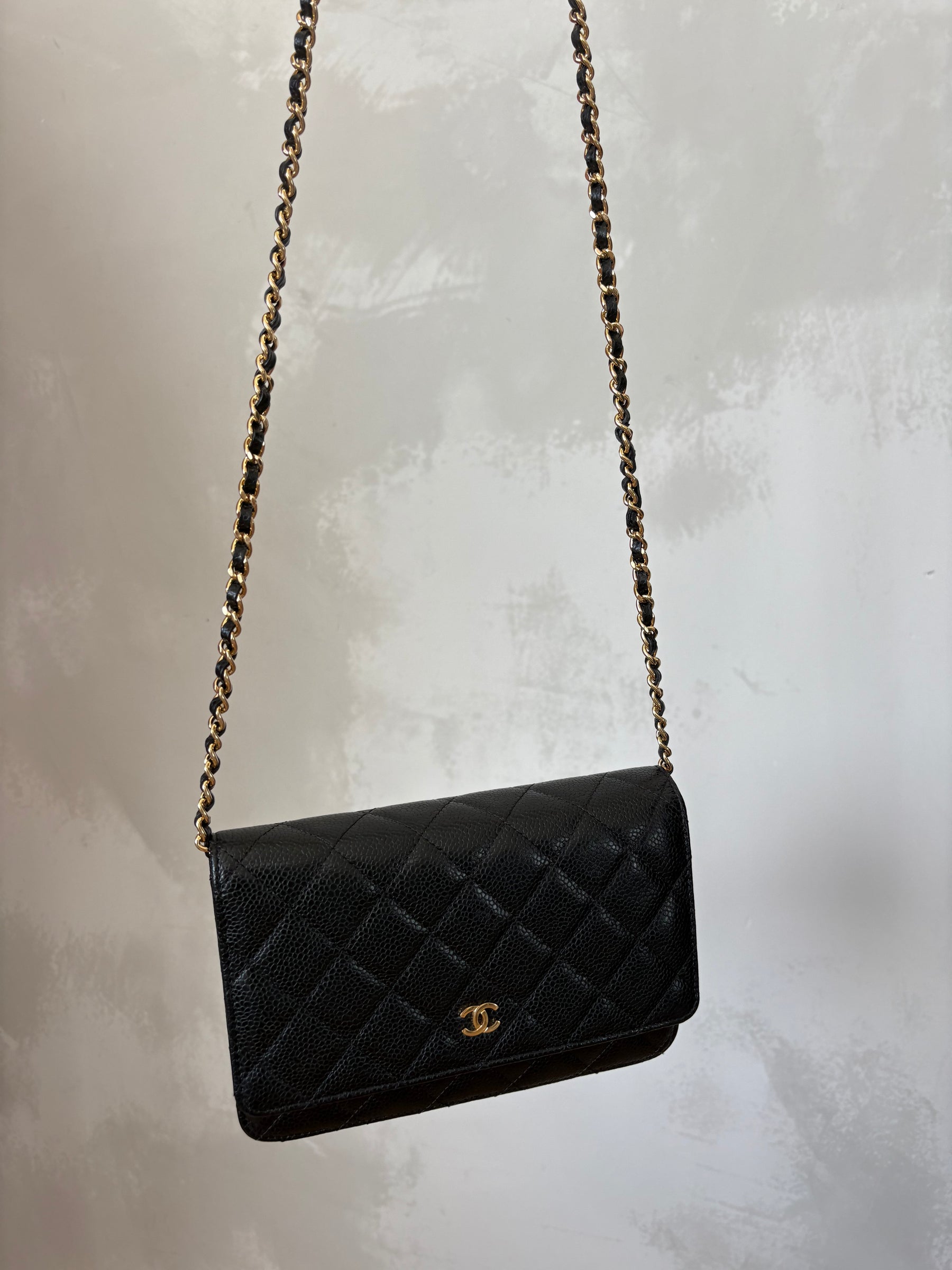 Chanel Black Caviar Wallet On Chain Gold Hardware