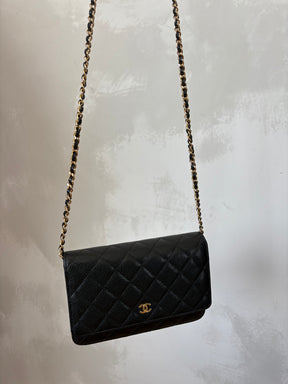 Chanel Black Caviar Wallet On Chain Gold Hardware