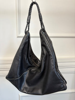 Bottega Veneta Black Leather Hobo Handbag
