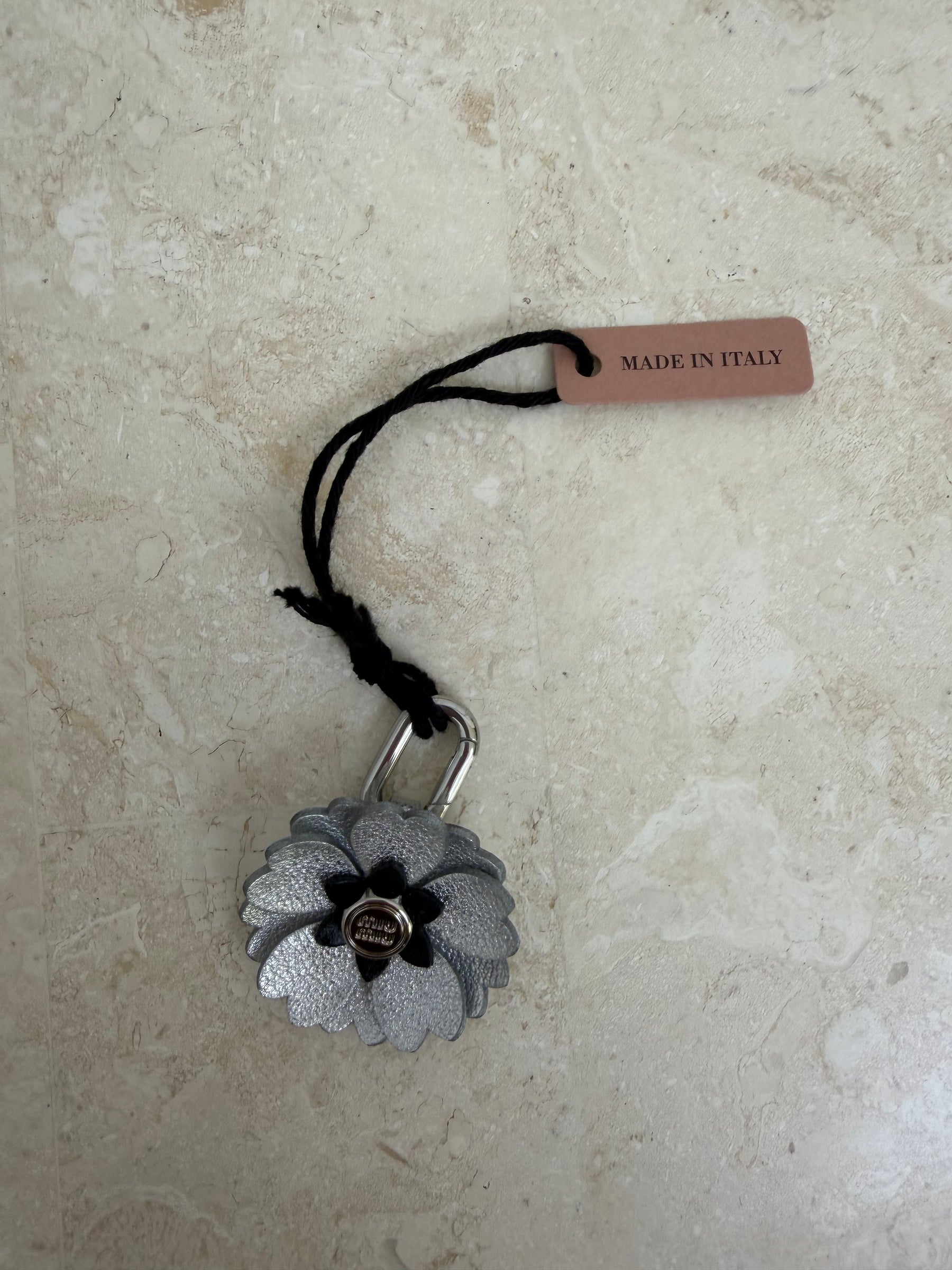 Miu Miu Silver Leather Flower Micro Trick Charm