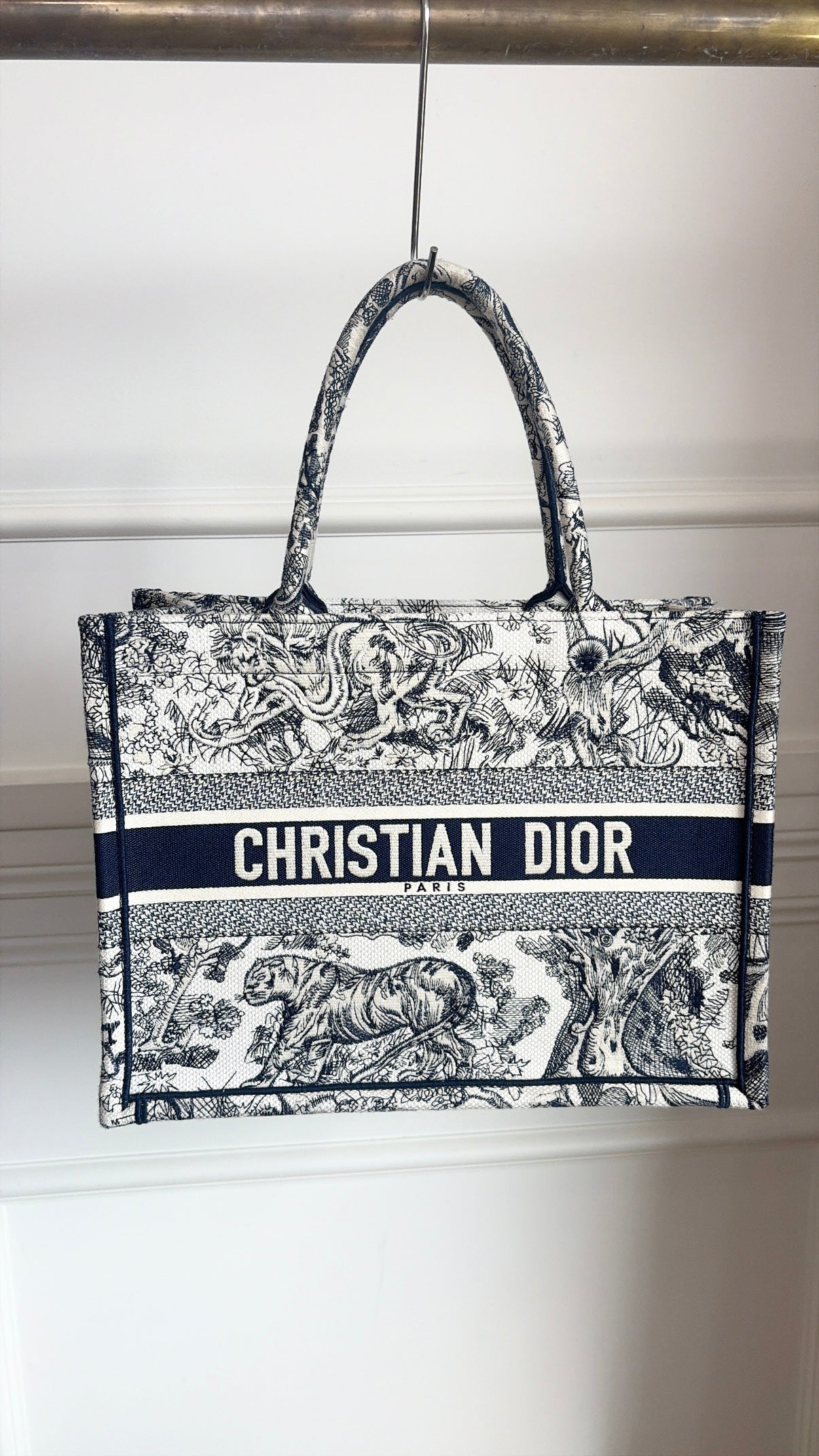 Dior Navy and Cream Toile De Juoy Medium Book Tote