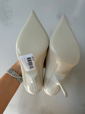 Salvatore Ferragamo Cream Patent Leather Pumps, 8