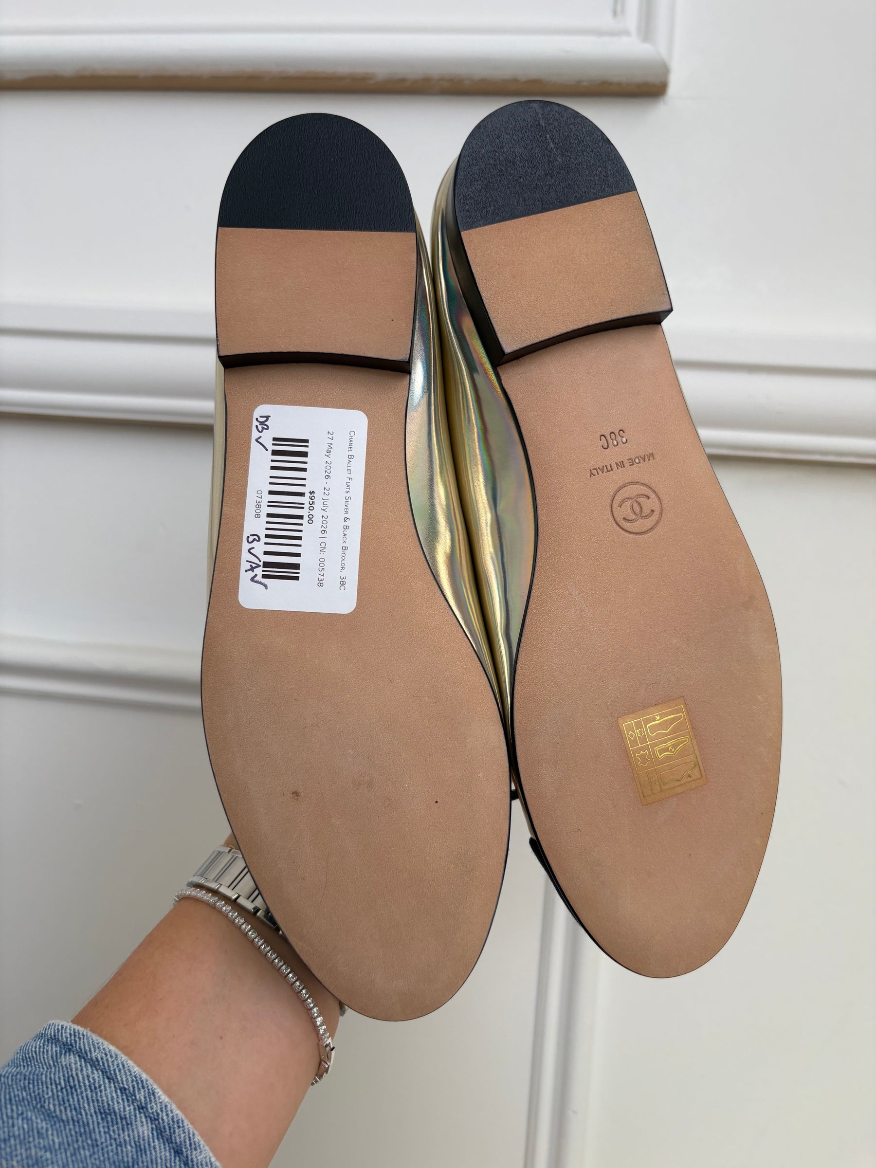 Chanel Ballet Flats Silver & Black Bicolor, 38C