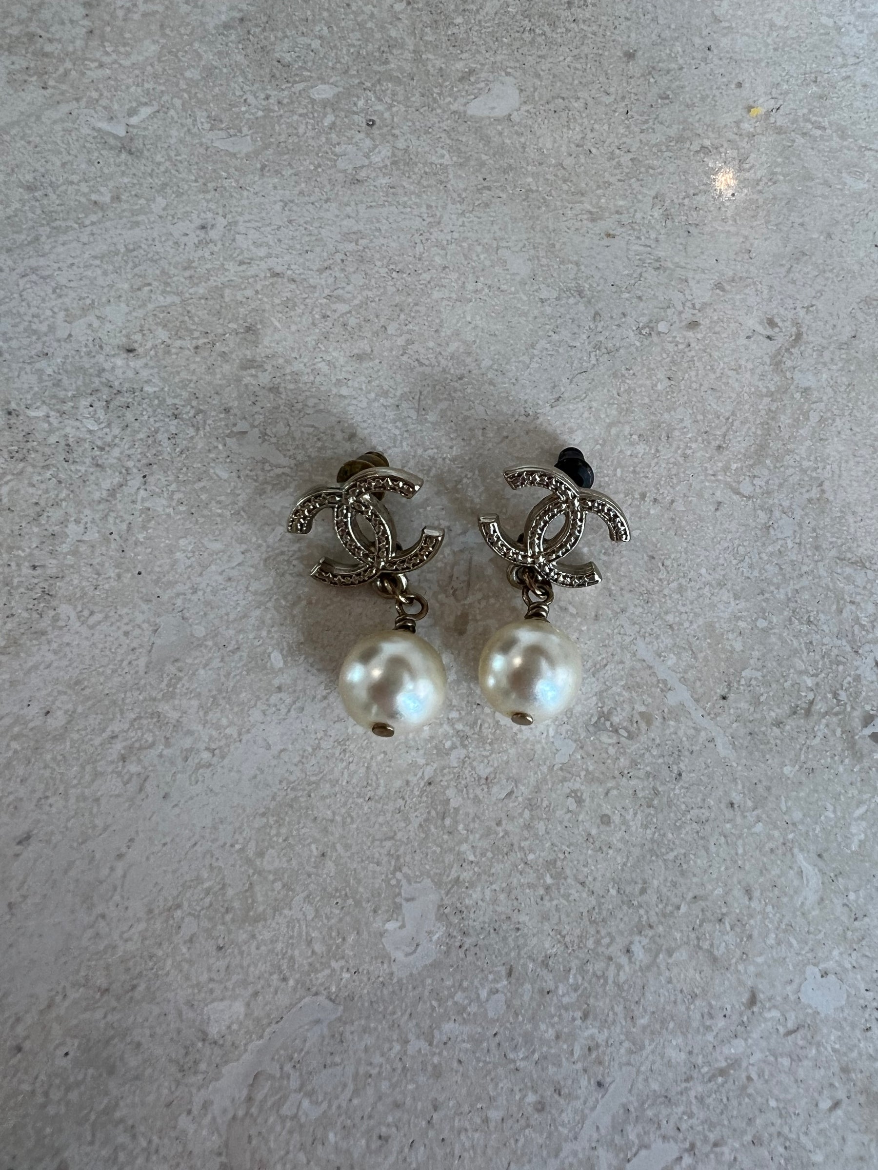 Chanel Pearl Drop Earrings Gold Tone Hardware