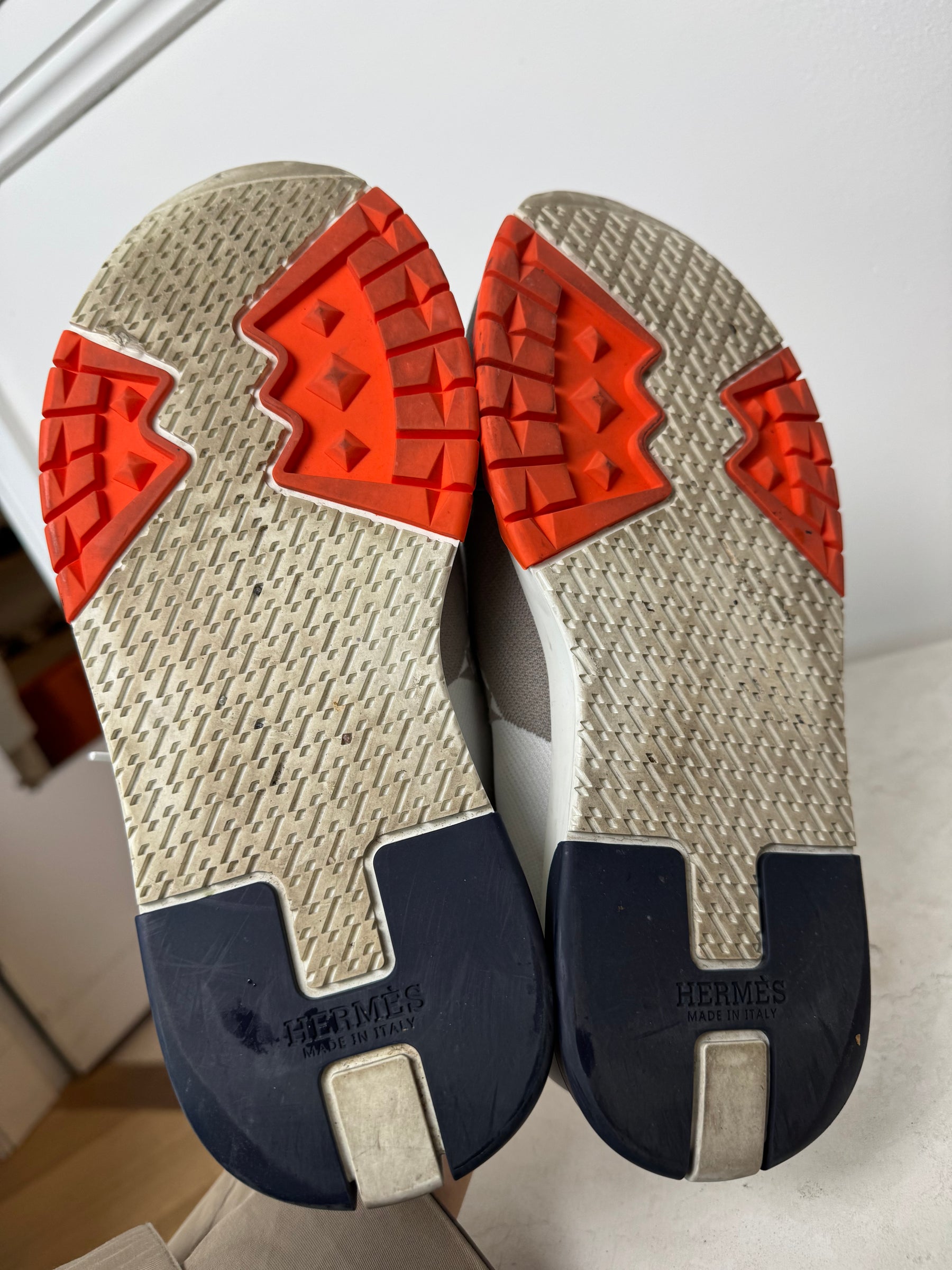 Hermès Grey and White Knit Sneakers, 40