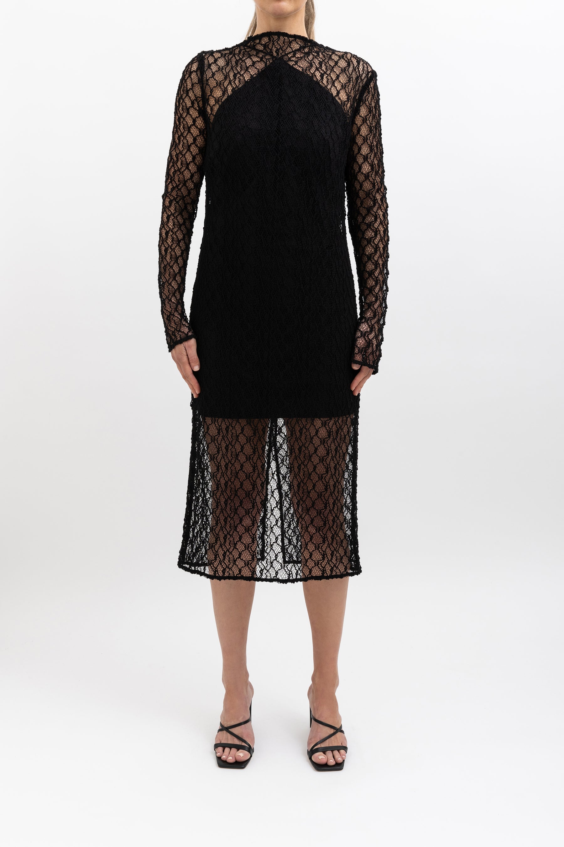Camilla Marc Long Sleeve Lace Midi Dress