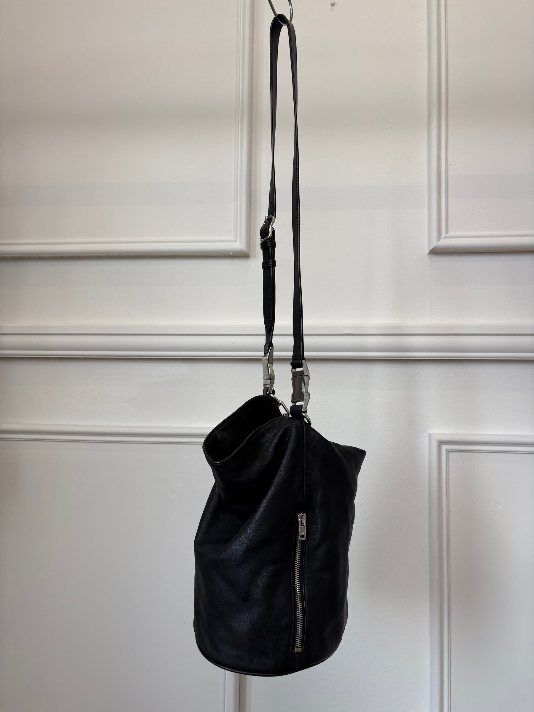Alexander Wang Black Leather Slouchy Bucket Bag with Chain
