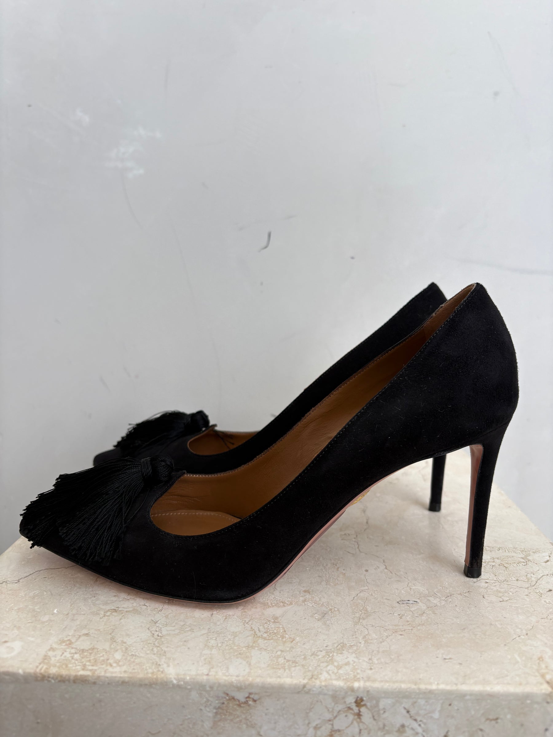 Aquazzura Black Suede Tassel Pump, 38