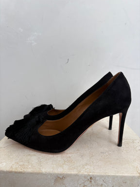 Aquazzura Black Suede Tassel Pump, 38