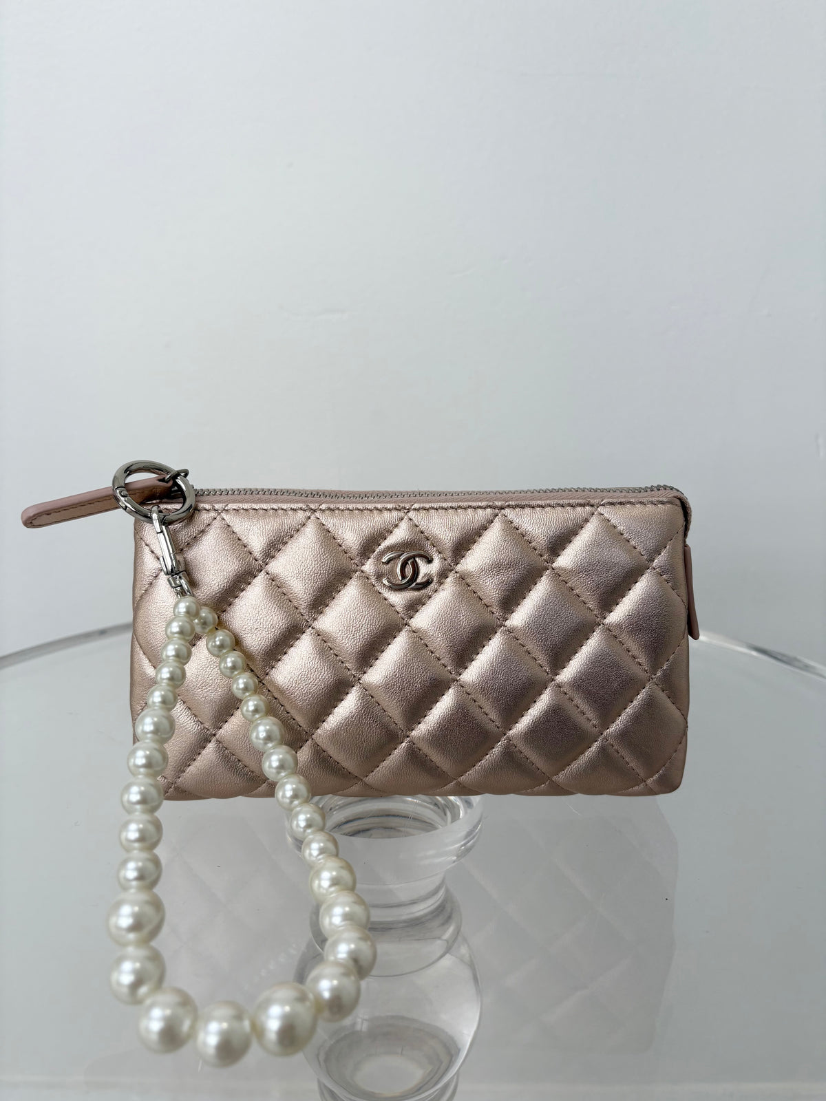 Chanel Rose Gold Leather Cosmetic Pouch