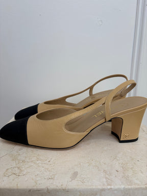 Chanel Slingbacks Tan Black, 39