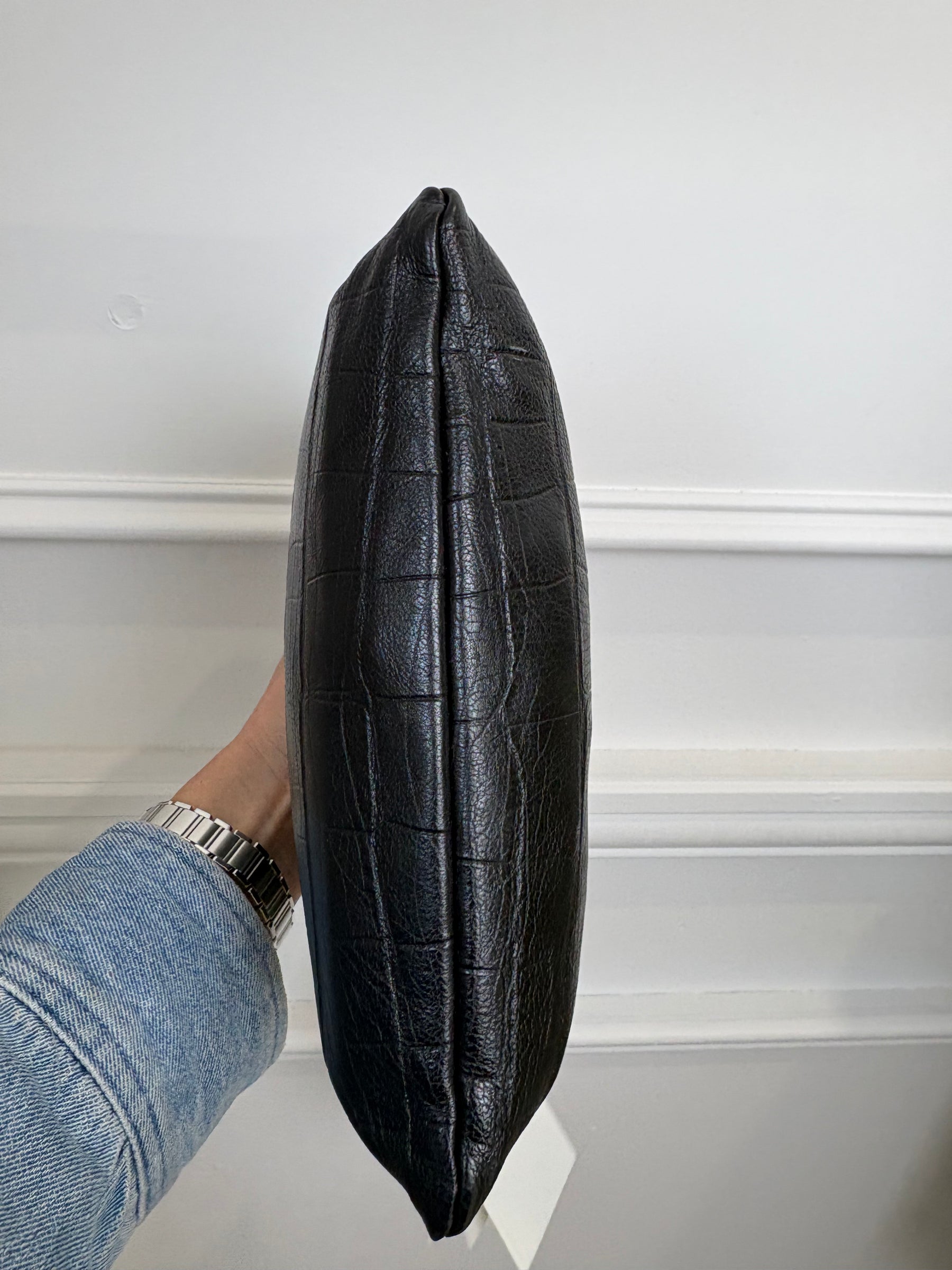 Jil Sander Croc Embossed Bamboo Shopper Black, Small