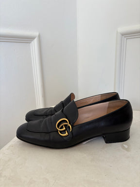 Gucci Black Leather Marmont Heeled Loafer, 41
