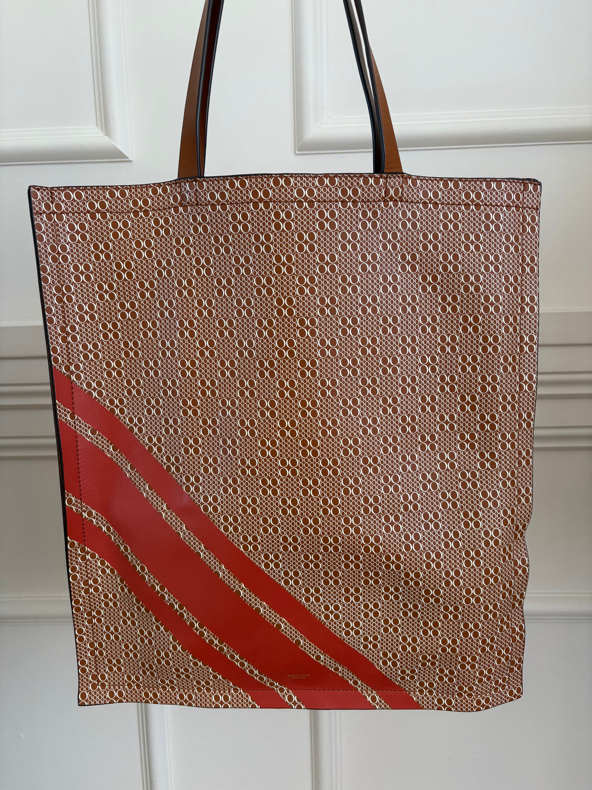Oroton Tan red and White logo Tote Bag