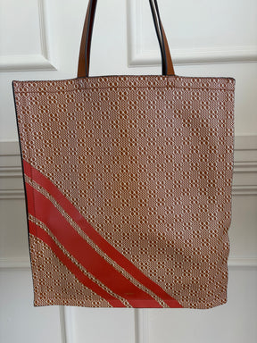 Oroton Tan red and White logo Tote Bag