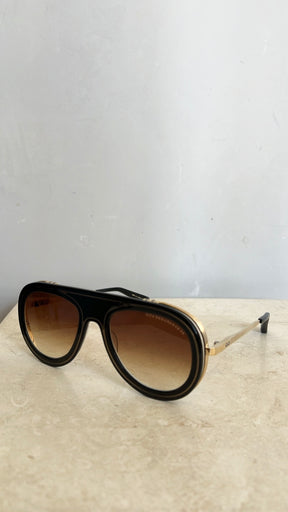 DITA Black and Gold Oversized Aviator Style Sunglasses