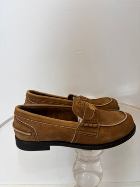 Miu Miu Brown Suede Penny Loafers, 37