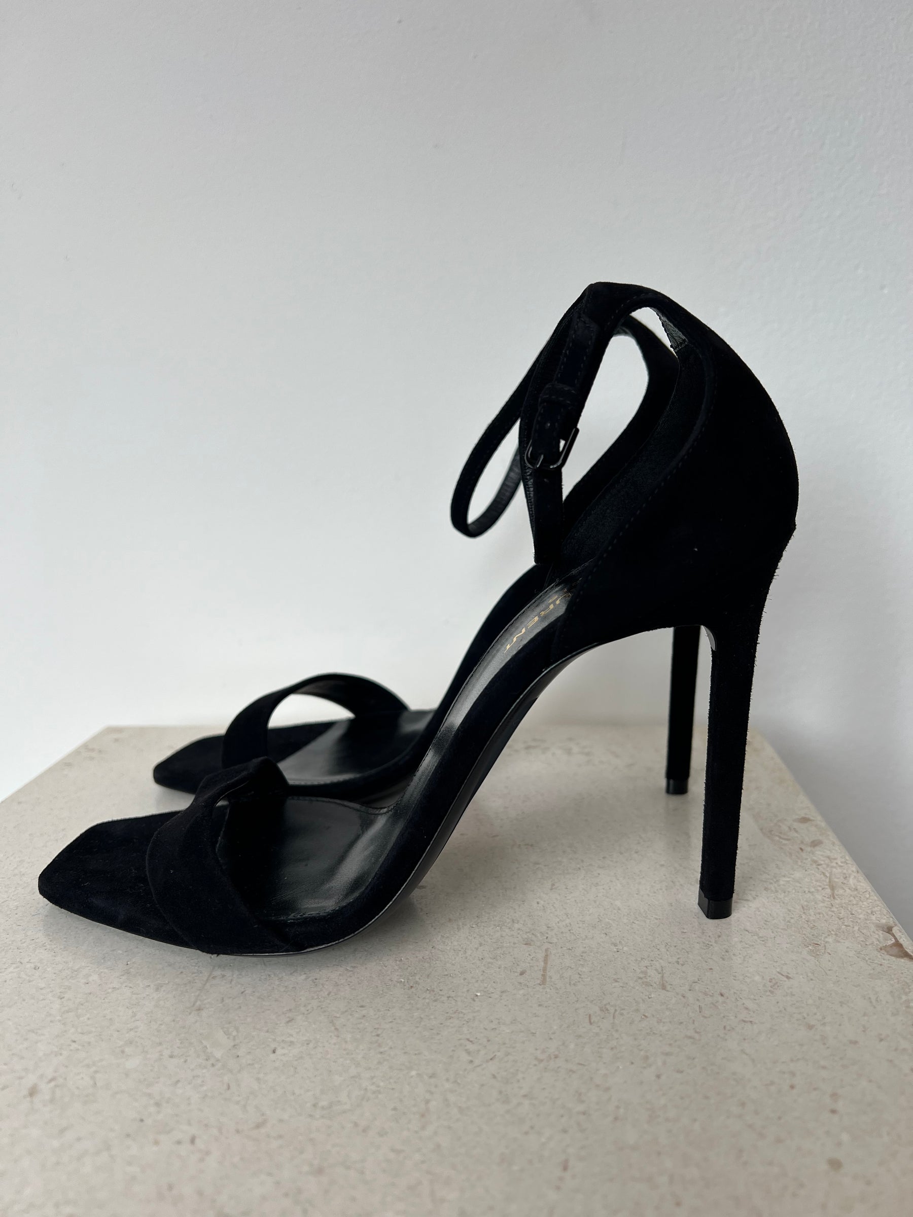 Saint Laurent Black Suede Ankle Strap Heels, 39