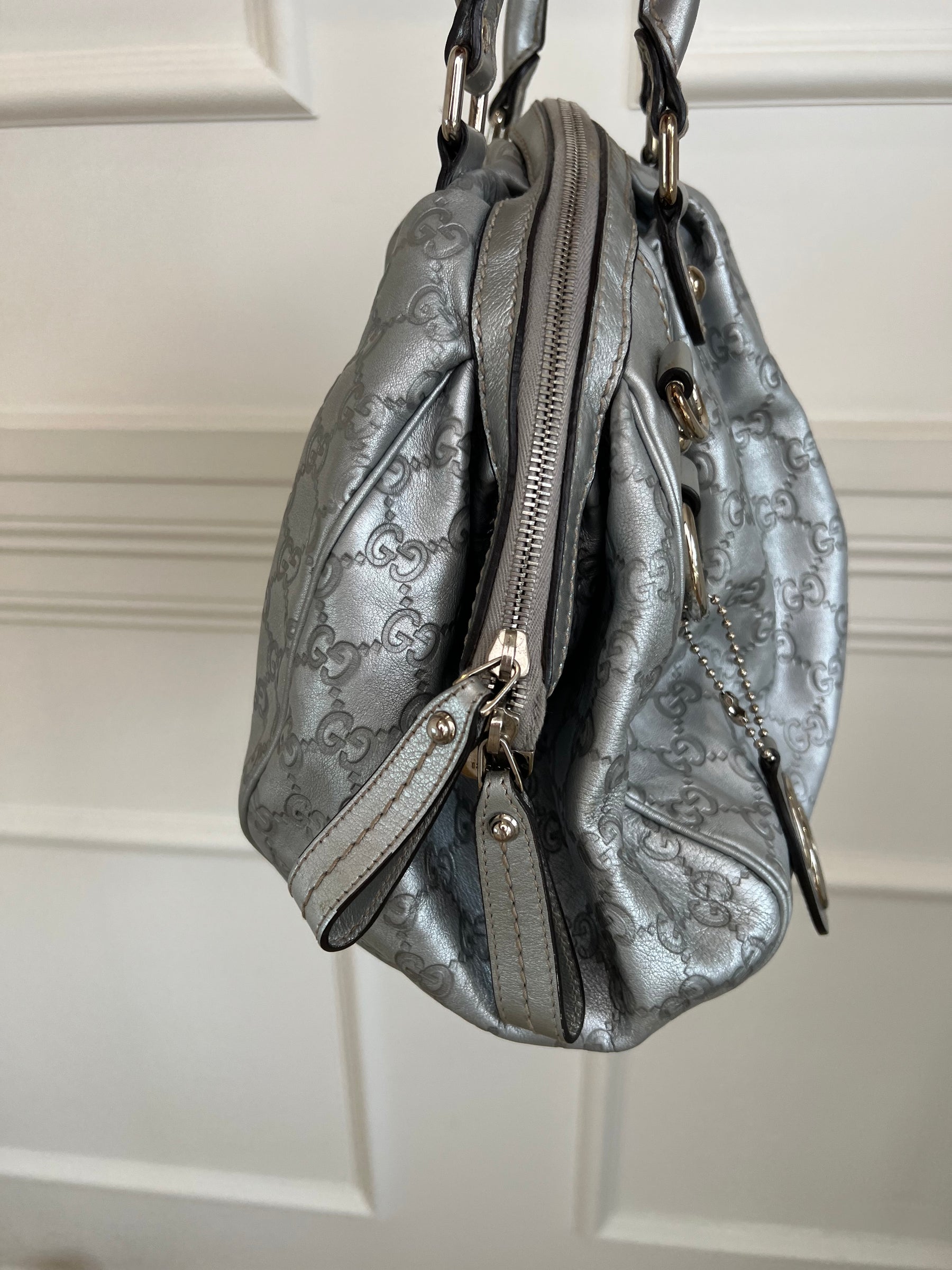 Gucci Silver Monogram Shoulder Bag